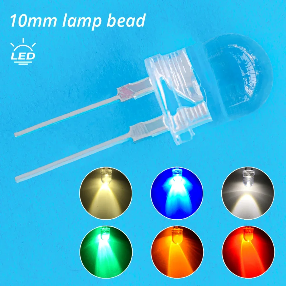 250X 10mm White Red Green Blue Yellow Diode Led Round 0.5W Power Light 3.2~3.6V LED Lamp Bead Light-emitting Diodes 30KMCD Bulb