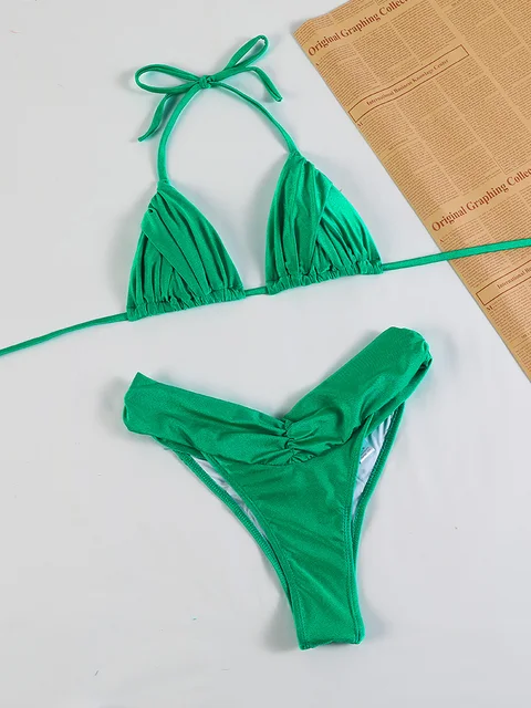 Miyouj Newest Sexy Bikinis Female Micro Folds Swimwear Women High Cut Bikini Set String Swimming Suit For Woman White Swimsuit 2