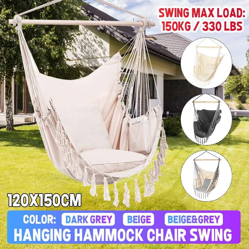 Hamaca colgante de estilo bohemio para exteriores, silla de columpio con soporte de madera, para interior y balcón, 150KG|Hamacas| AliExpress