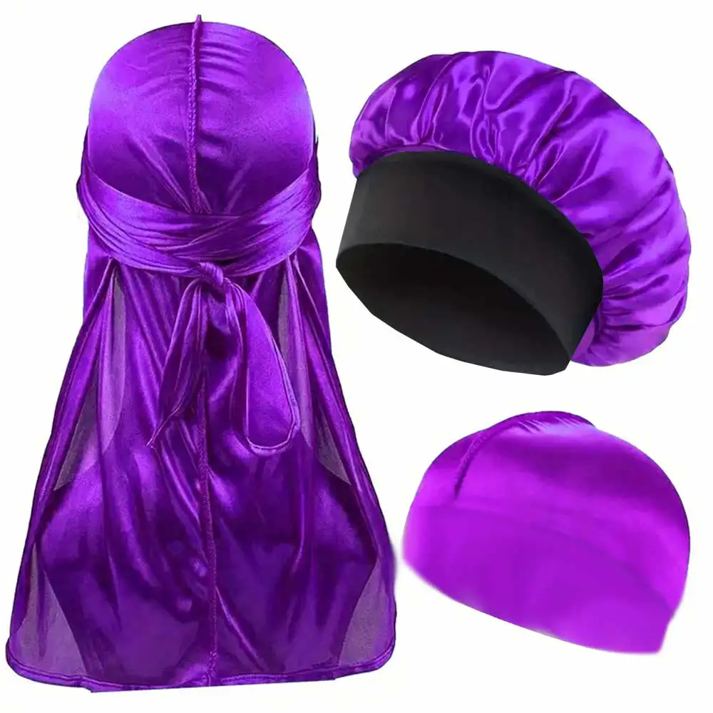 3pcs/set, Durag & Bonnet & Dome Hats, Solid Color Elastic Satin Bonnet Night Cap, Lightweight Pirate Hats 5