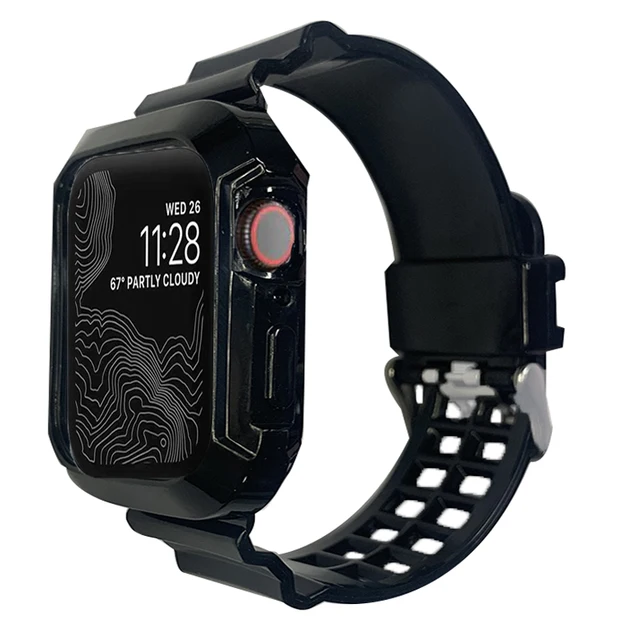 silicone Strap for Apple Watch Band 45MM 41 42 mm 40 44 38mm Transparent Correa Sport loop wrist for Iwatch Series 7 6 se 5 4 3 bright black