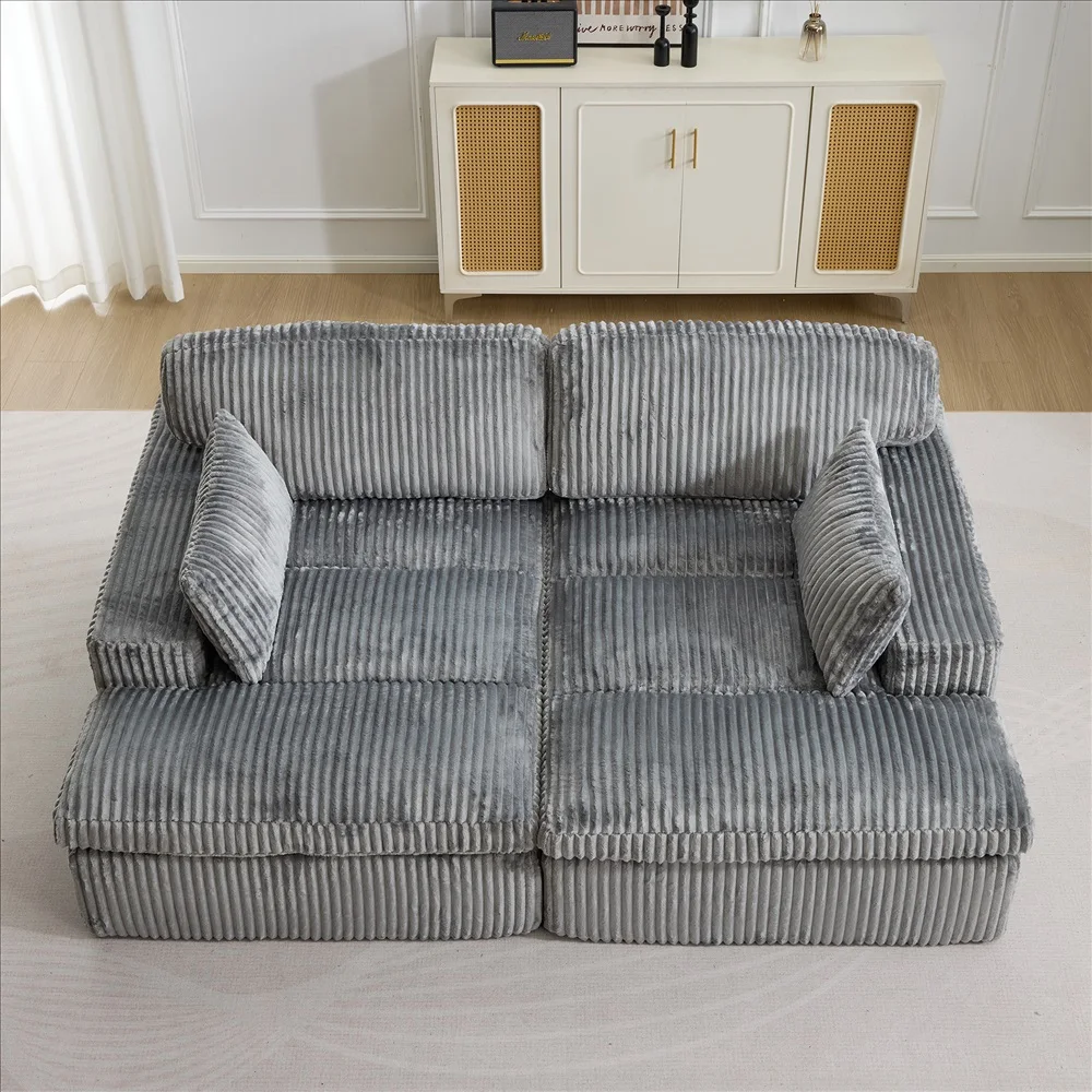 Modernes Luxus-Cordsofa mit Freier Kombination, Übergroßes Ecksofa mit Chaiselongue, Wandelbares Komfortables Wohnzimmersofa – Detail 12