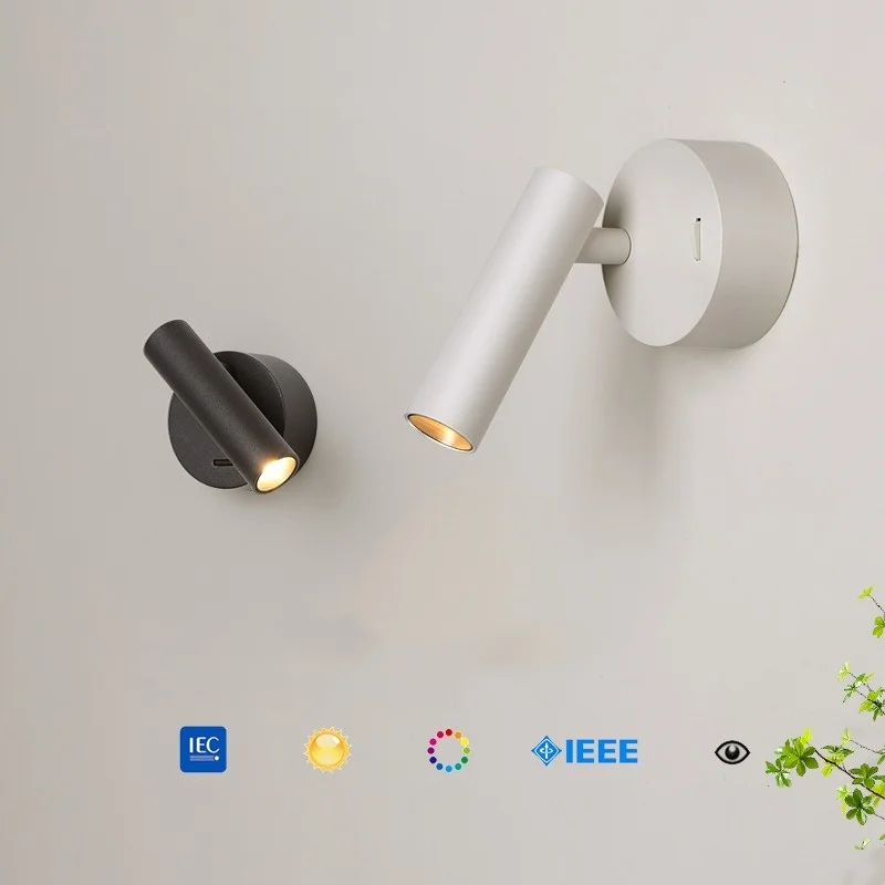 Dimmable LED Reading light Wall lamp 350&deg; rotation 7W COB Spotlights 85-265V Modern simple living room corridor stair wall lamp