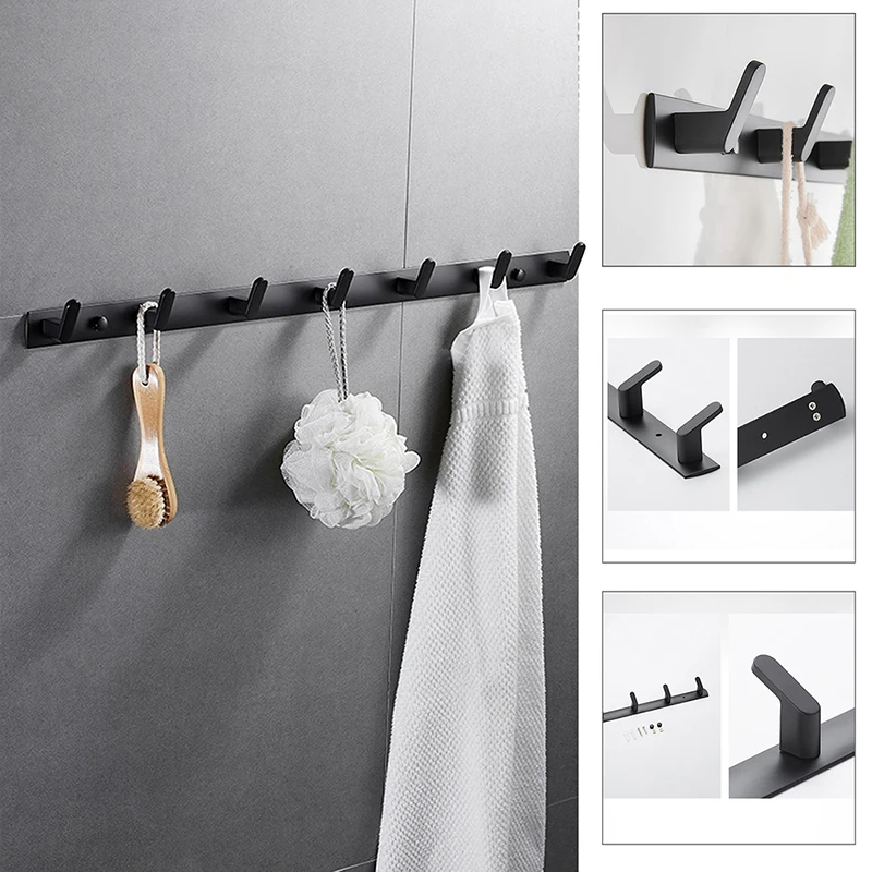 

3/4/5/6 Hooks Punch-free Robe Rack Aluminium Wall Mount Clothes Towel Hooks Hanger for Bathroom Living Room Kitchen Entryway