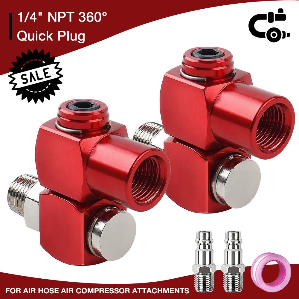 ข้อต่อสายลม NPT หมุนได้ 360° ขนาด 1/4" ข้อต่อสายลมป้องกันการรั่วไหล อะแดปเตอร์เครื่องมือลม ข้อต่อสายลมหมุนได้สำหรับสายลมและเครื่องอัดอากาศ แพ็ค 2 ชิ้น 1