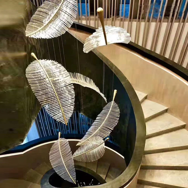 

Modern Acrylic Leaf Led Chandeliers Lighting Living Room Lustre Gold Pendant Lights Home Decor Hall Stair Hanging Lamp Luminaire