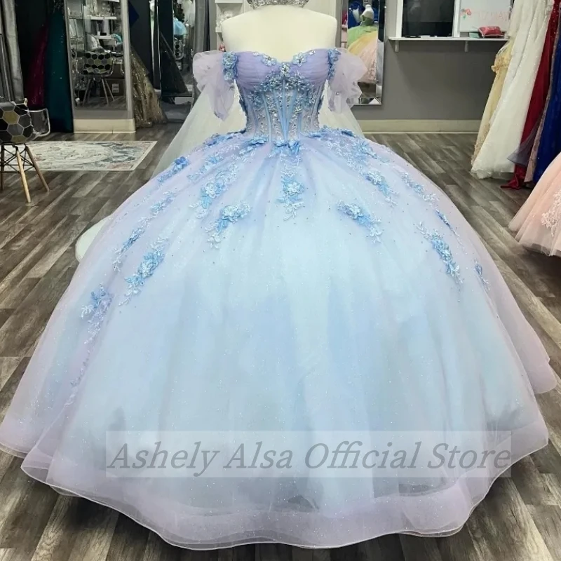 Real Picture Princess Quinceanera Dresses 2024 Off Shoulder Lace Applique  Sweet 14 16 Birthday Party Prom Dress Vestido 15 Anos