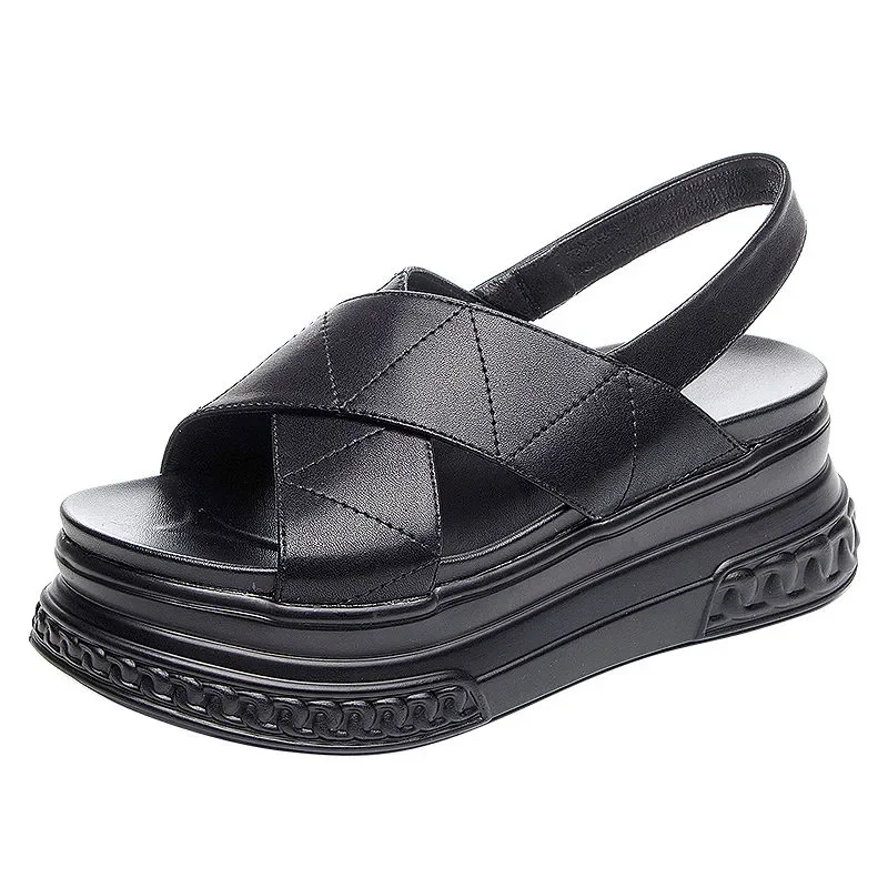 

High quality 7cm Platform Sandals Wedge Shoes Summer Women Genuine Leather Full Cow Women Slides Beach Shoes Sandalias Mujer