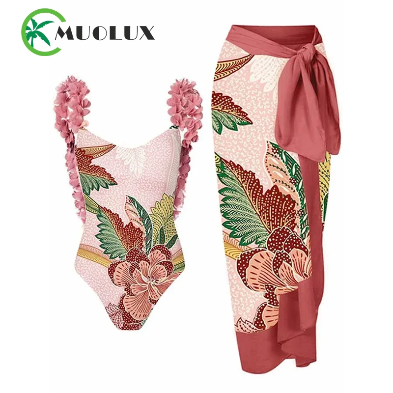 

MUOLUX, сексуальный женский цельный купальник с объемным цветком, винтажное платье с открытой спиной, купальник с принтом, пляжная одежда, купальные костюмы, юбка
