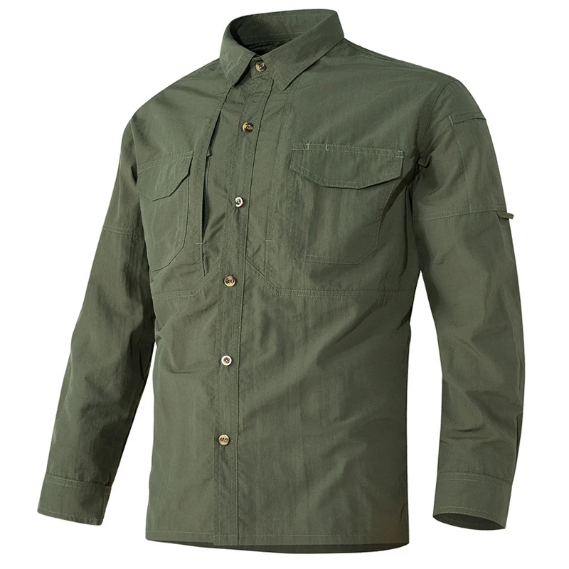 Tactical Shirts Men Summer SWAT Outdoor Combat Multi-pocket Quick Dry Cargo Camping Long-sleeved Shirts 6XL