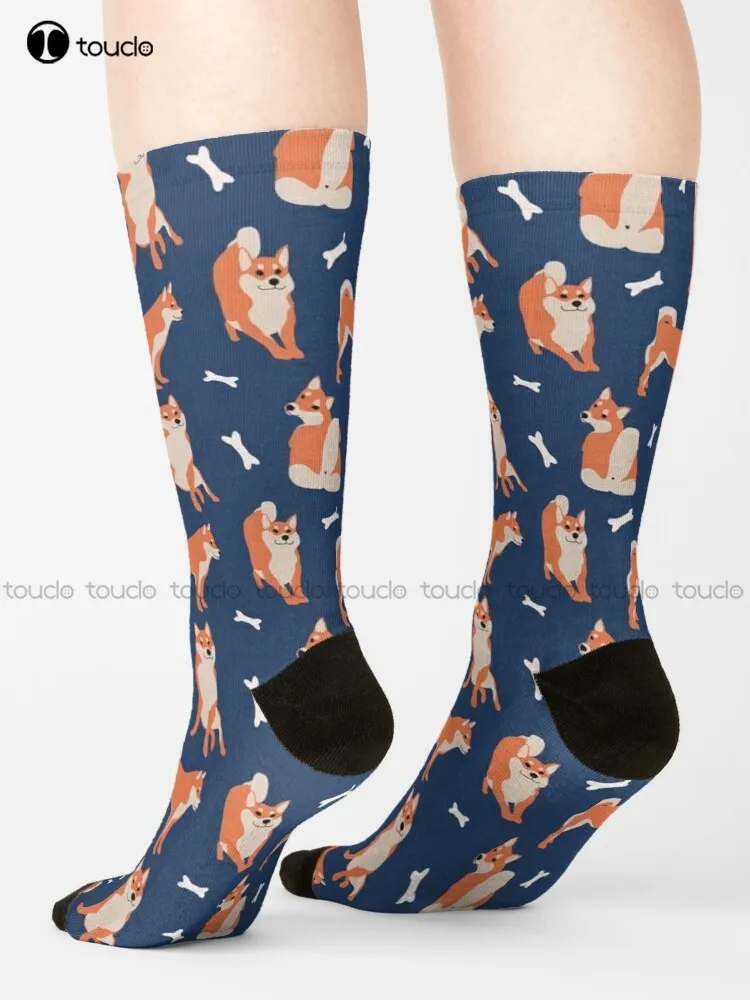 Shiba Pattern Shiba Inu Dog Doggo Puppy Socks Calzini Da Calcio Neri Calzini Cartoon Comodo Best Girls Sports 360 ° Digital Print Retro
