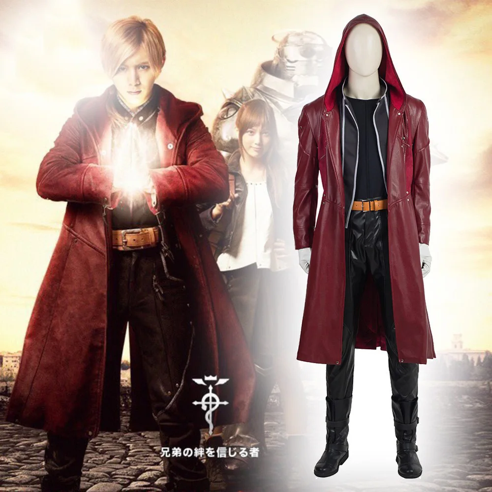 

Цельнометаллический костюм аниме для косплея алхимика Эдварда Элрика костюм для косплея фильма ТВ цельнометаллический Алхимик красное пальто с капюшоном Cos туфли на Хэллоуин