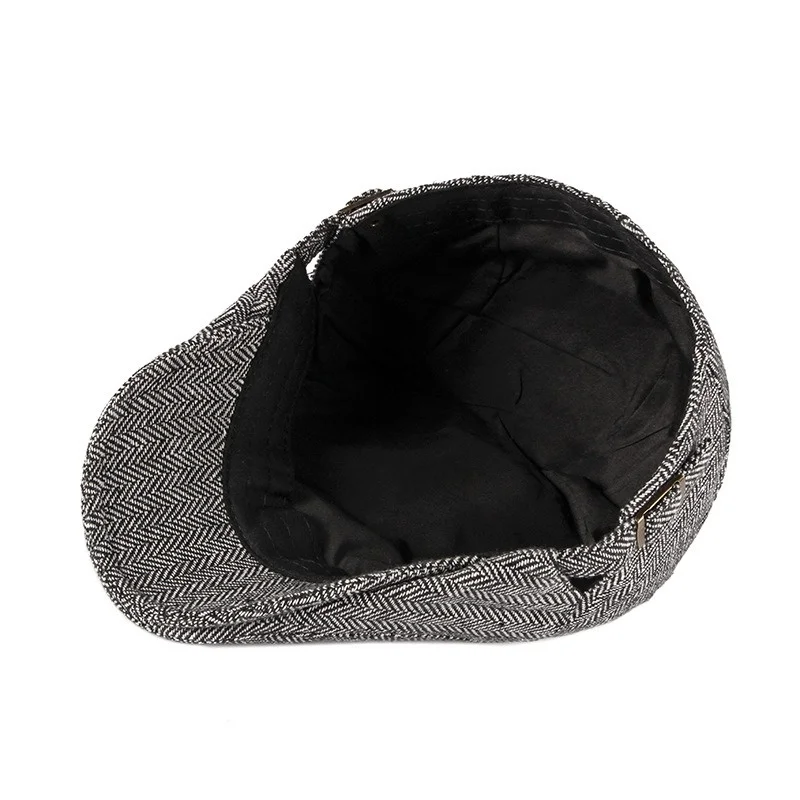 Newsboy Cap Men Winter Wool Thick Warm Vintage Herringbone Casual Stripe Berets Gatsby Flat Hat Peaked Cap old style Adjustable