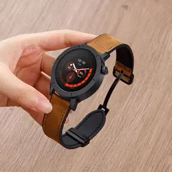 Magnetic Leather Watch Band - 22mm Premium Wristband Replacement for Garmin Approach S50 (Brown)