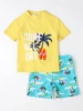Boy Swimsuit 2023 New Coconut Tree Print Two Piece Children Swimwear Summer Short Sleeves Kids Beach Wear Swimming Bathing Suit