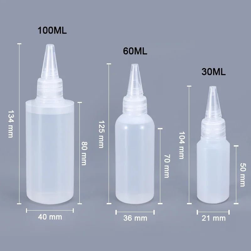 Glue Applicator Bottle 30ML 60ML 100ml 10Pcs
