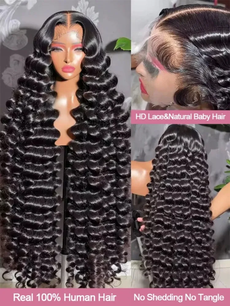 30 40Inch Loose Deep Wave 13x6 HD Lace Frontal Wigs Human Hair Brazilian Curly Preplucked For Women 250%