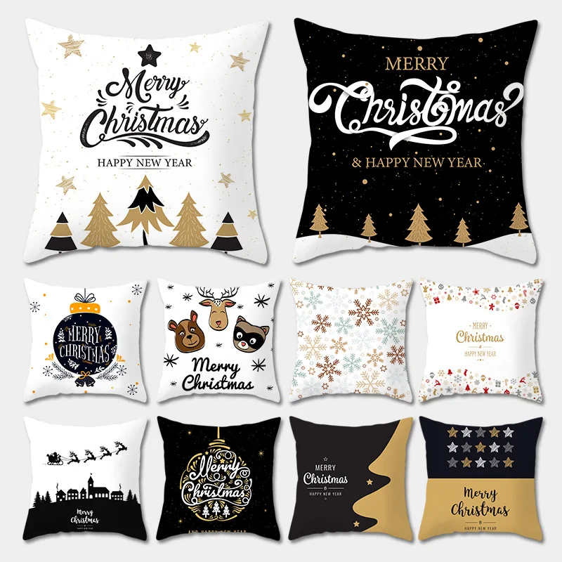 Christmas Alphabet Pillow Cover Snowflakes Print Flower Cushion Cover 45x45 New Year Puppy Lovely Pillowcase for Bedroom B0323G pillow cover peach skin black gold christmas pillowcase new hot style snowflake alphabet sofa pillowcase 45x45 cushion cover