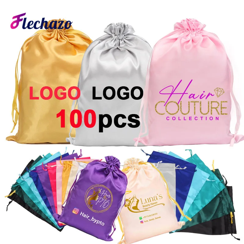 

Satin Bag Wig Bag With Private Logo 100Pcs Wholesale Custom Packaging Wig Storage Bag Hair Extension Packaging Silk Bags Bulk