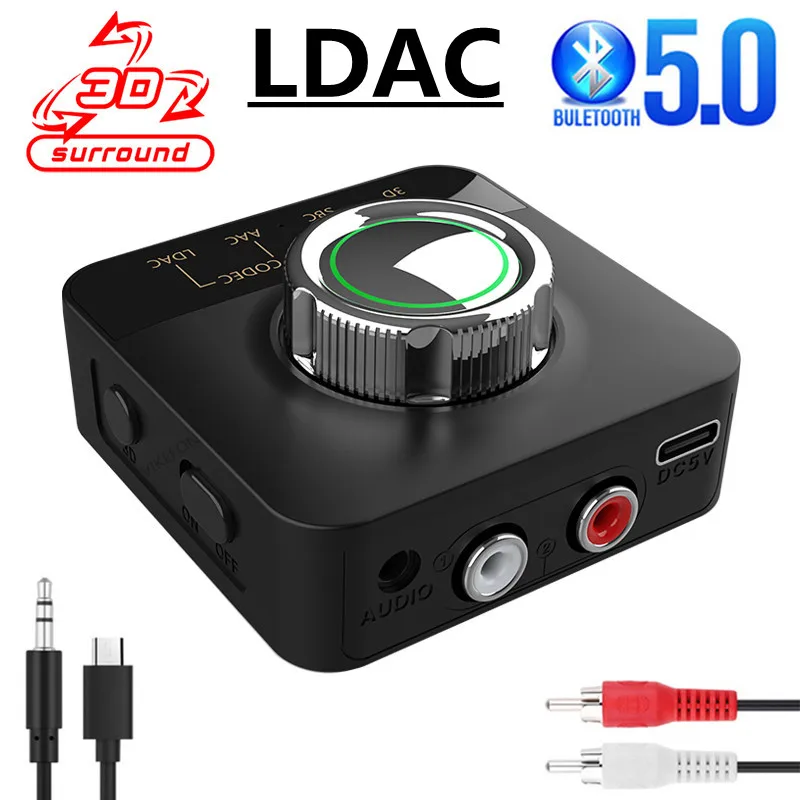 블루투스 5.0 오디오 수신기 LDAC AAC 3D 무선 어댑터 동글 3.5mm 잭 Aux RCA 핸즈프리 자동차 키트 스피커