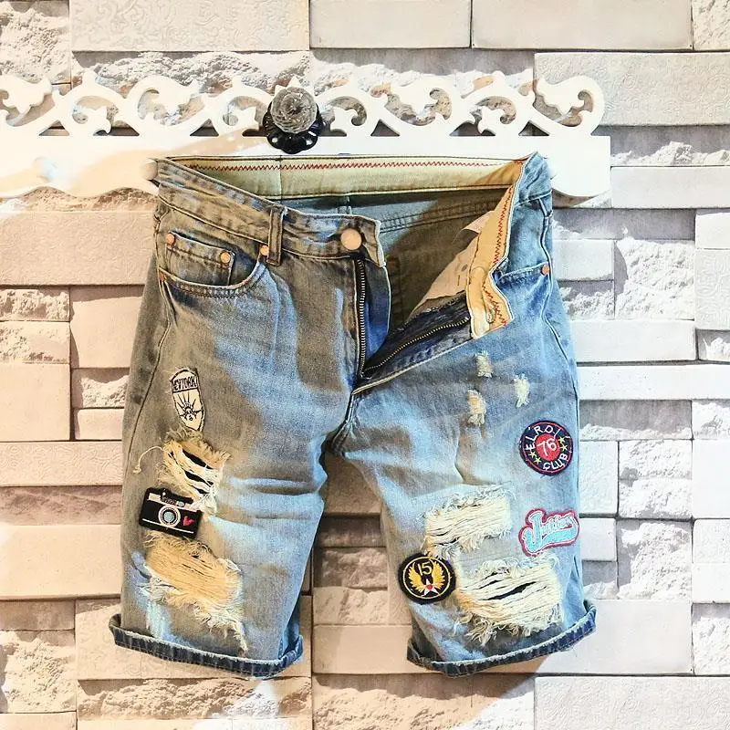 thumbnail image 1 of Pantalones cortos vaqueros rectos con gráficos para hombre, hasta la rodilla, multicolor, largos, cortos, para hombre, estilo Harajuku, azul, Y2k, hip hop, 1 of 4