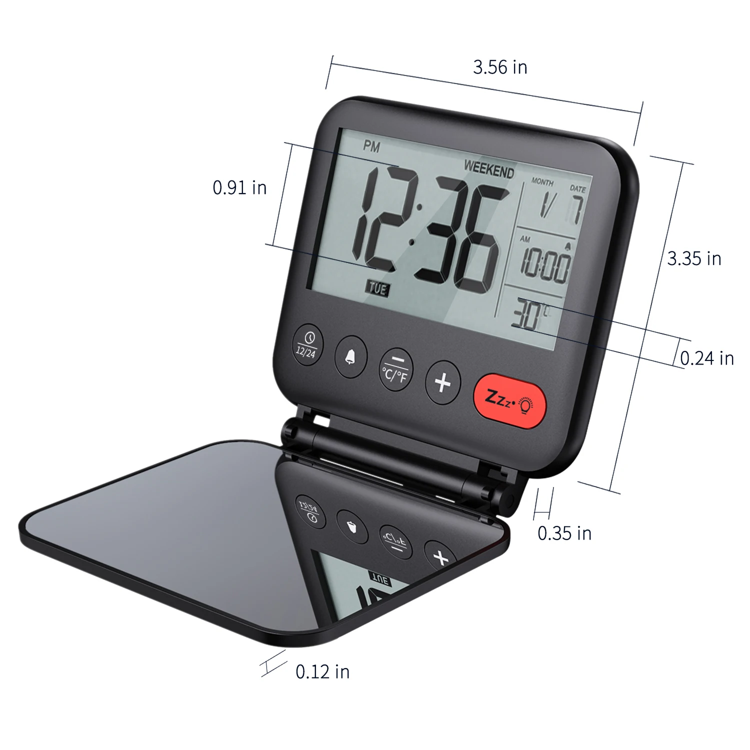 Réveil Numérique Portable Pliable - Affichage LCD Avec Température, Calendrier, Sieste - Rétroéclairage Bleu Doux
