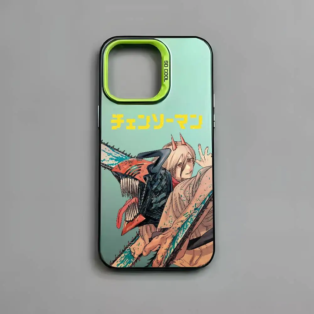 Anime Chainsaw Man Multicolor Matte Laser Metallic Aurora Phone Case