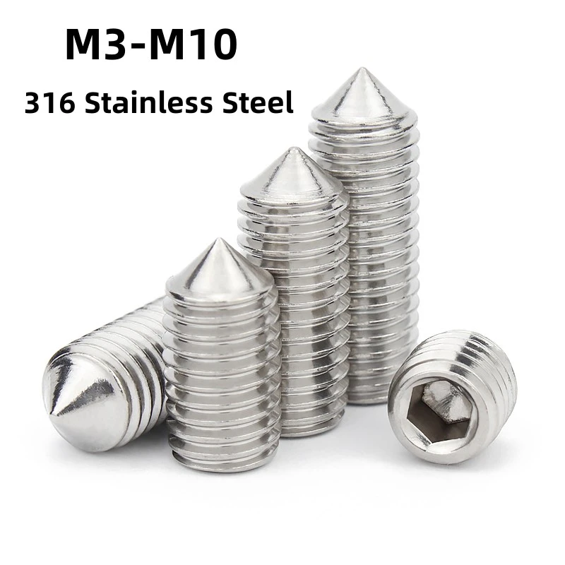 316 Stainless Steel Internal Hex Socket Drive Cone Point Set Screws M3