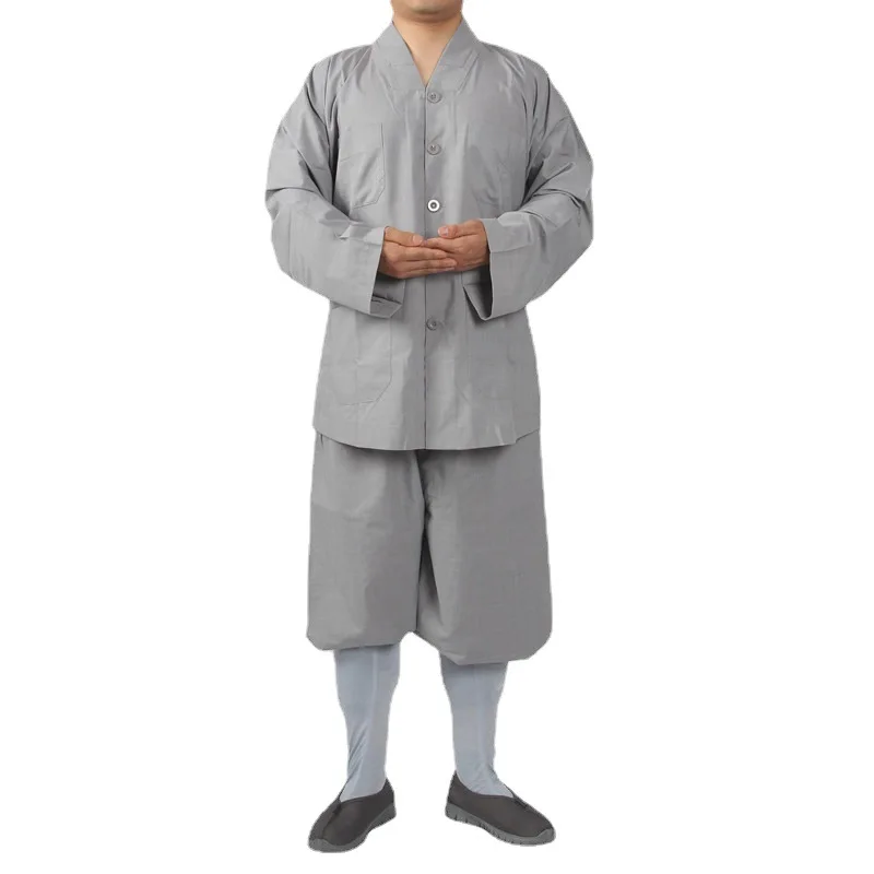 Traditional Chinese Buddhism Arhat Gown Set for Adult Men Monk Robe Clothes Top and Pants Buddhist Clothes
