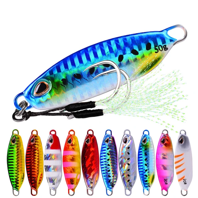 Metal Jig Spoon Lure 10g 20g 30g Artificial Hard Bait Feather Fish Hook  Shore Cast Jigging