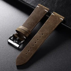 Brown Vintage Leather Watchband - Soft Handmade Cowhide Strap with Stitching - 21mm (Dark brown)