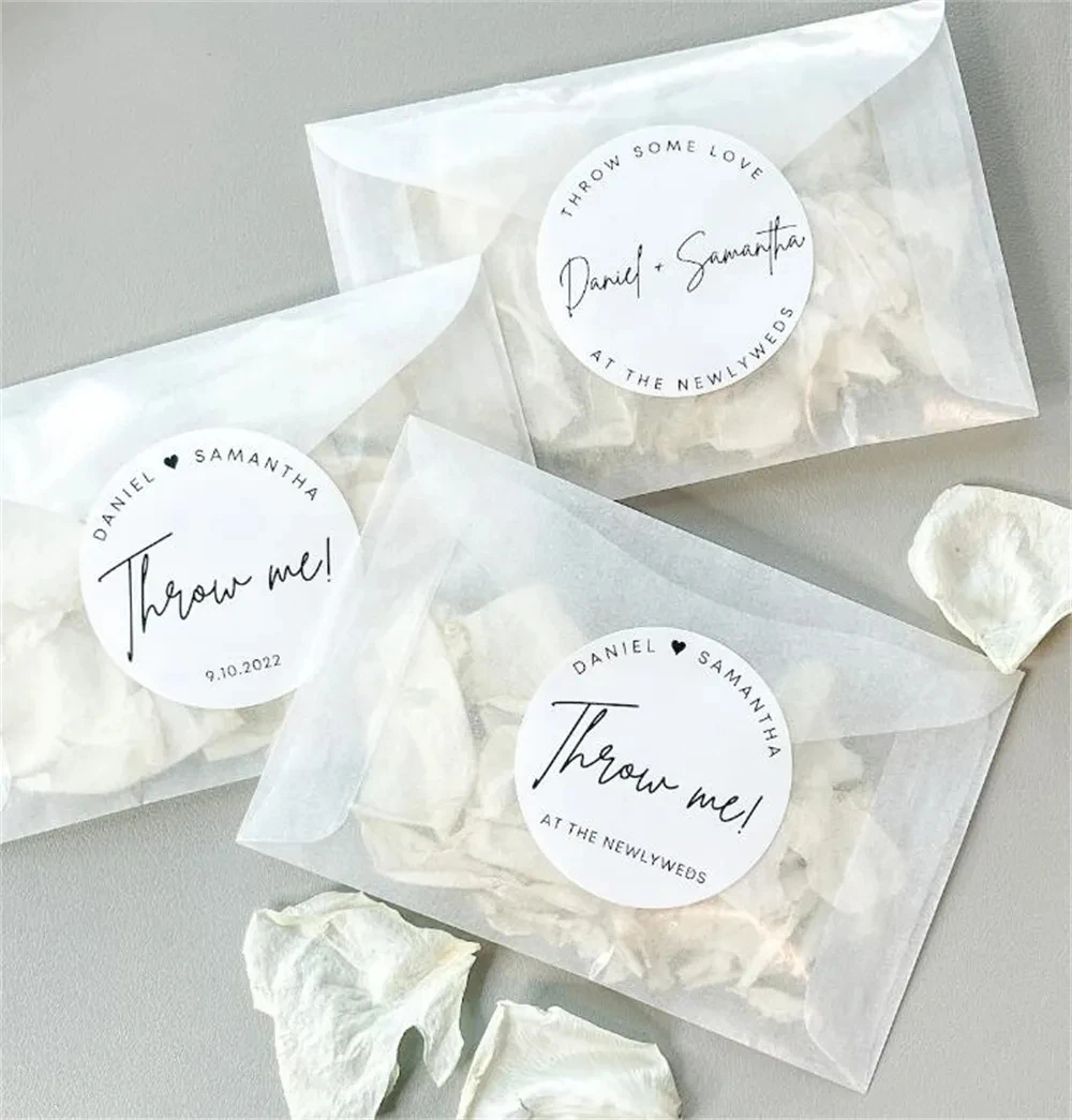 

20 шт. Индивидуальные свадебные наклейки «Бросьте мне», Свадебный выход, бросьте лепестки, наклейки и сумки, свадебные сувениры, бросьте конфетти-пакеты