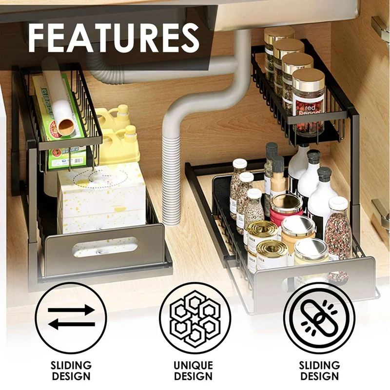 

Home Storage Rack Under Sink Organizers And Storage 2-Tier Under Kitchen Bathroom Sink Organizer, Sliding Pull Out Drawer