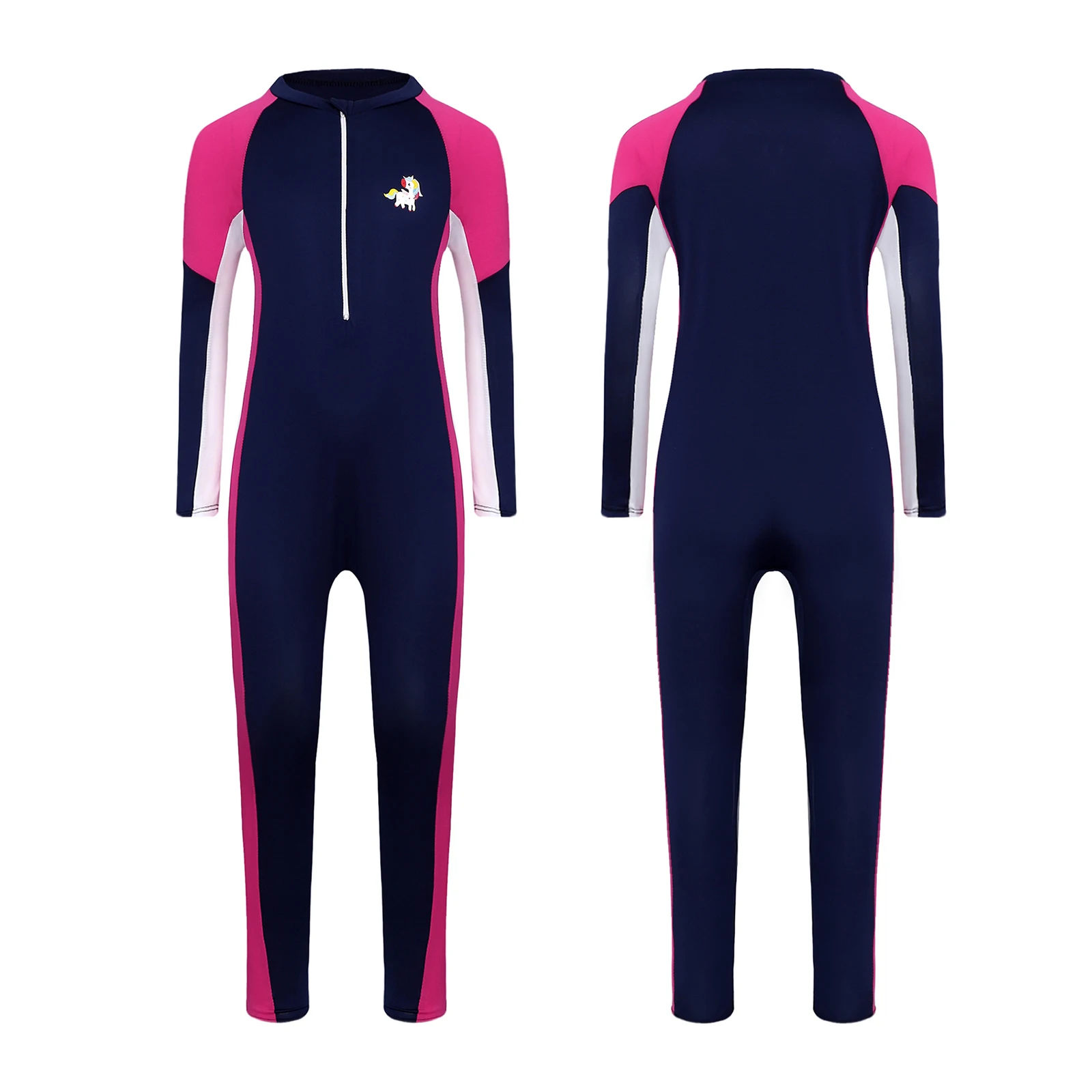 Kids Girls Full Length Swimming Costume One Piece Rash Guard Swimsuit Wetsuit Long Sleeve Sport Surfing Diving Bathing Suit