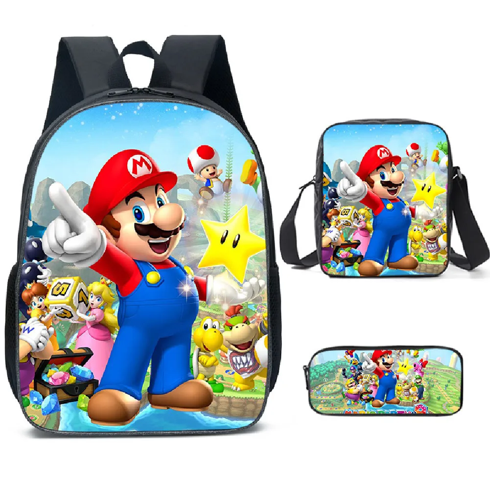

3pcs Super Mario Brosined. Schoolbag Travel Bag single shoulder bag Student Pencil bag Game Animal Backpack for Boy Girl Gift