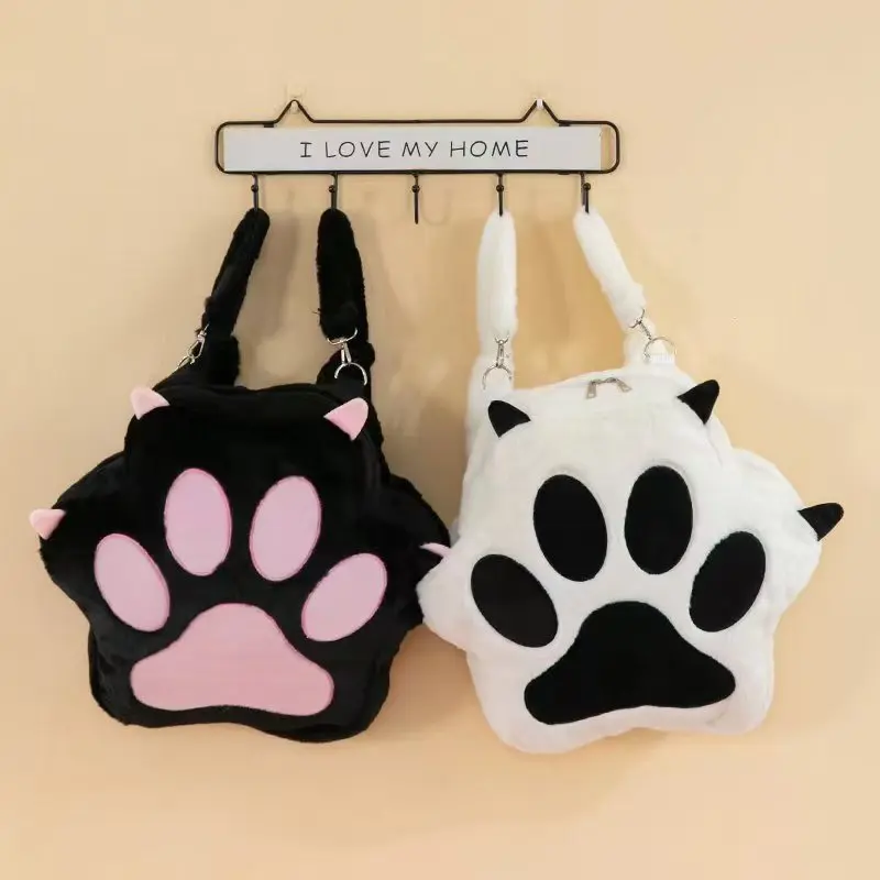 Cute Cat Paw Plush Backpack with Adjustable Straps Soft Furry Purse JK Girls Bag Cartoon Backpack for Women Girls