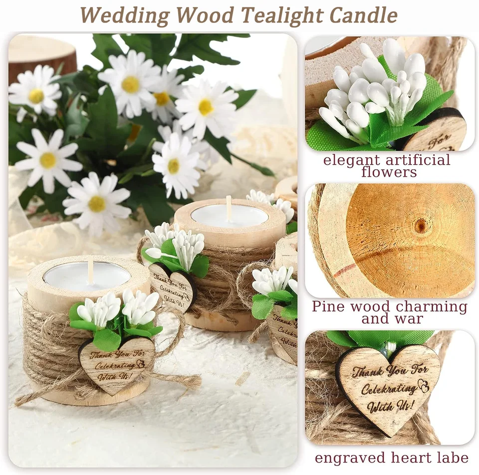 NUPTIO Teelichthalter Holz Herz – 20 Stück, Hochzeitsgastgeschenke, Personalisierbar, Handgemacht