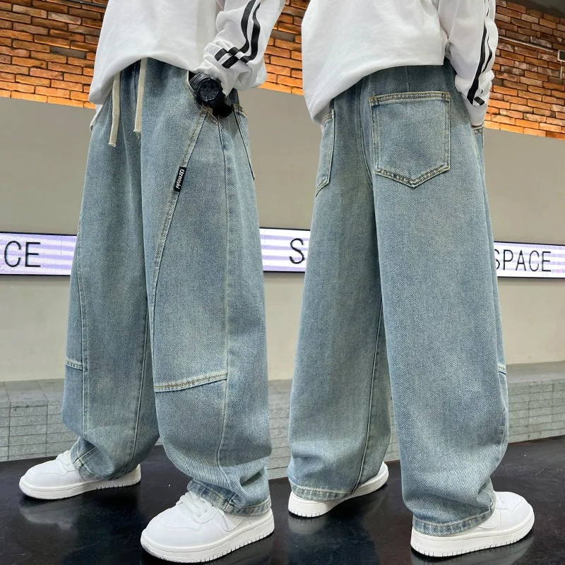 Boys' Jeans Spring 2026 Children Boys Trendy Pants 3-12Y Kids Boys Casual Denim Trousers Little Baby Boys Teenager Wide-leg Pant - 2