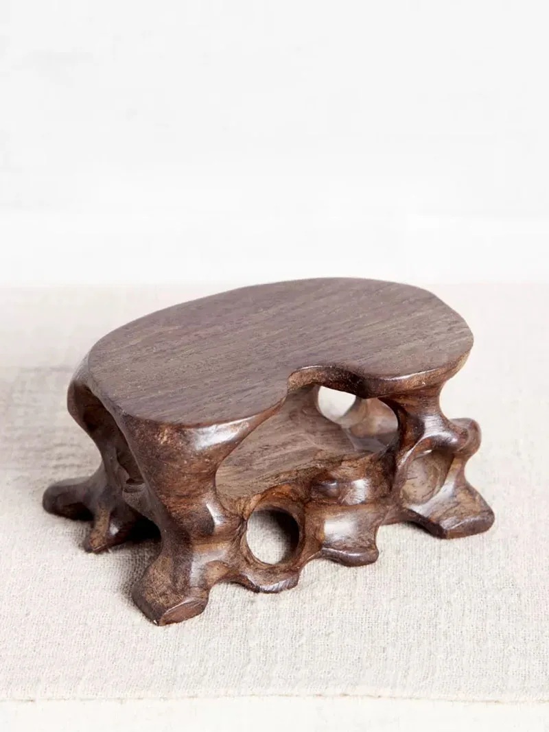 Rosewood Carving Handicraft Ornament Base, Natural Stone, Small Vase, Jade Stone Seal Base, Chicken Wing Wooden Bracket