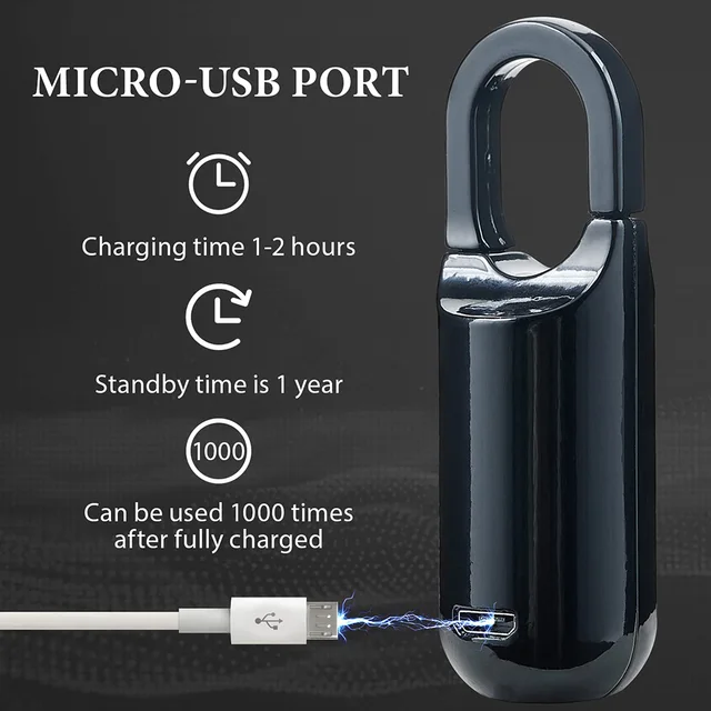 Smart Fingerprint Padlock for Locker Small Rechargeable Fingerprint Lock Keyless Biometric Thumbprint Padlock Locker Suitcase 2