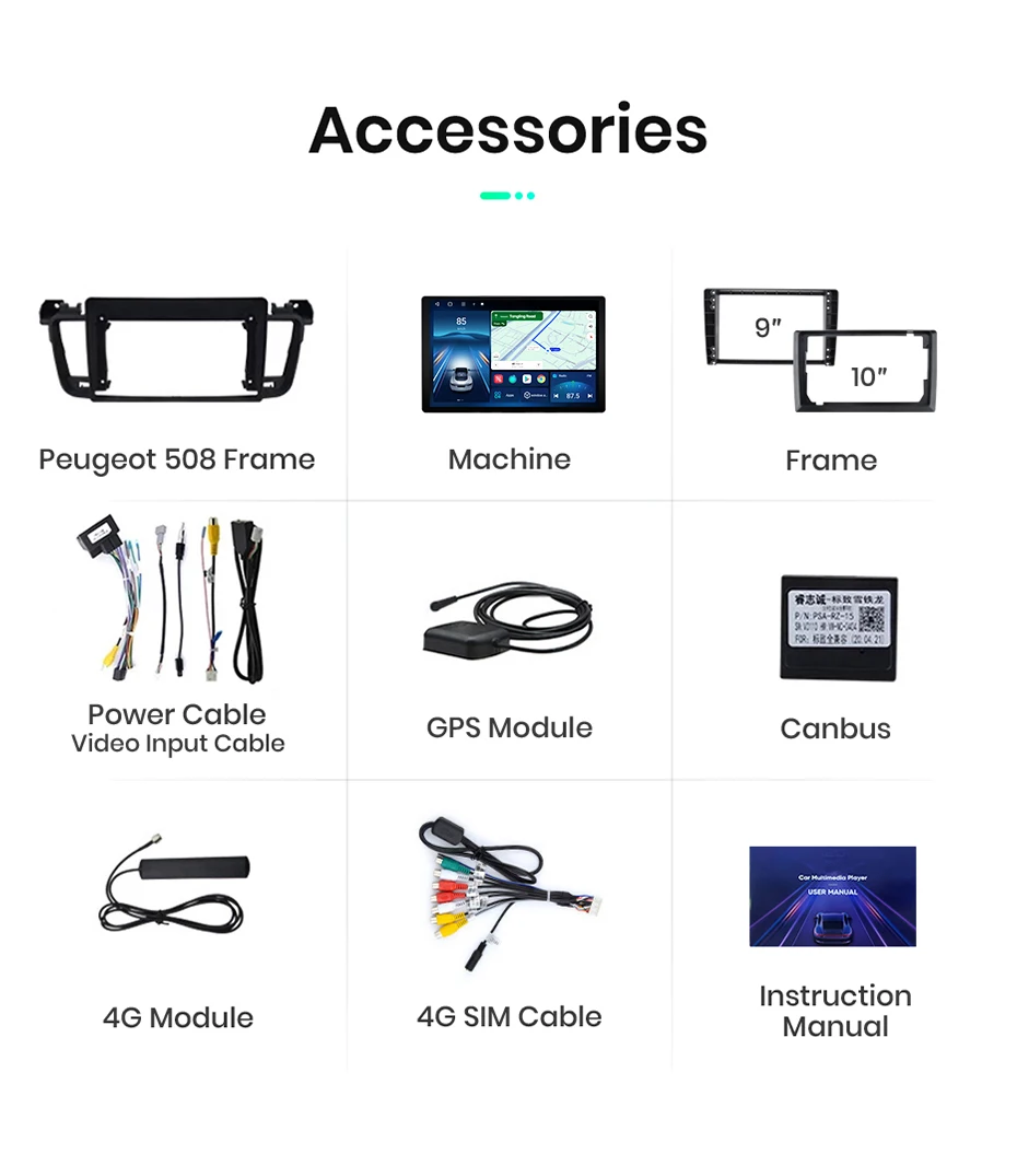 Android Autoradio für Peugeot 508 508SW 2011-2018 Multimedia Bildschirm Smart Systeme DSP SW BT GPS