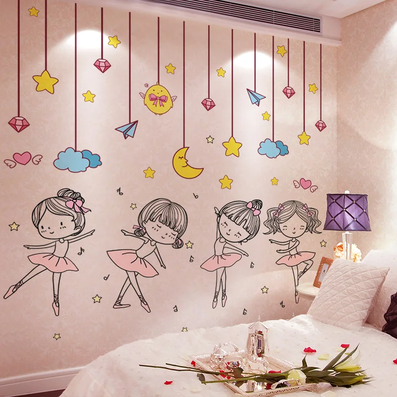 

Stars Clouds Hangings Wall Stickers DIY Ballet Girl Wall Decals for Kids Bedroom Baby Room Children Nursery Home Decoration