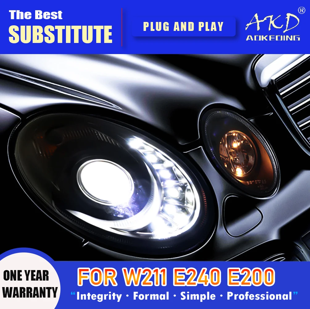 

AKD Head Lamp for Benz W211 LED Headlight 2002-2009 Headlights E200 E240 E280 DRL Turn Signal High Beam Angel Eye Projector Lens