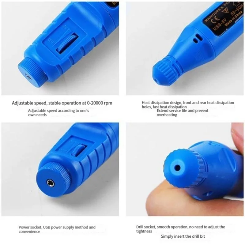 Electric Nail Drill Blue Electric Nail Drills Kit Remove Polisher Manicure Pedicure 6pcs File Sanding Bands