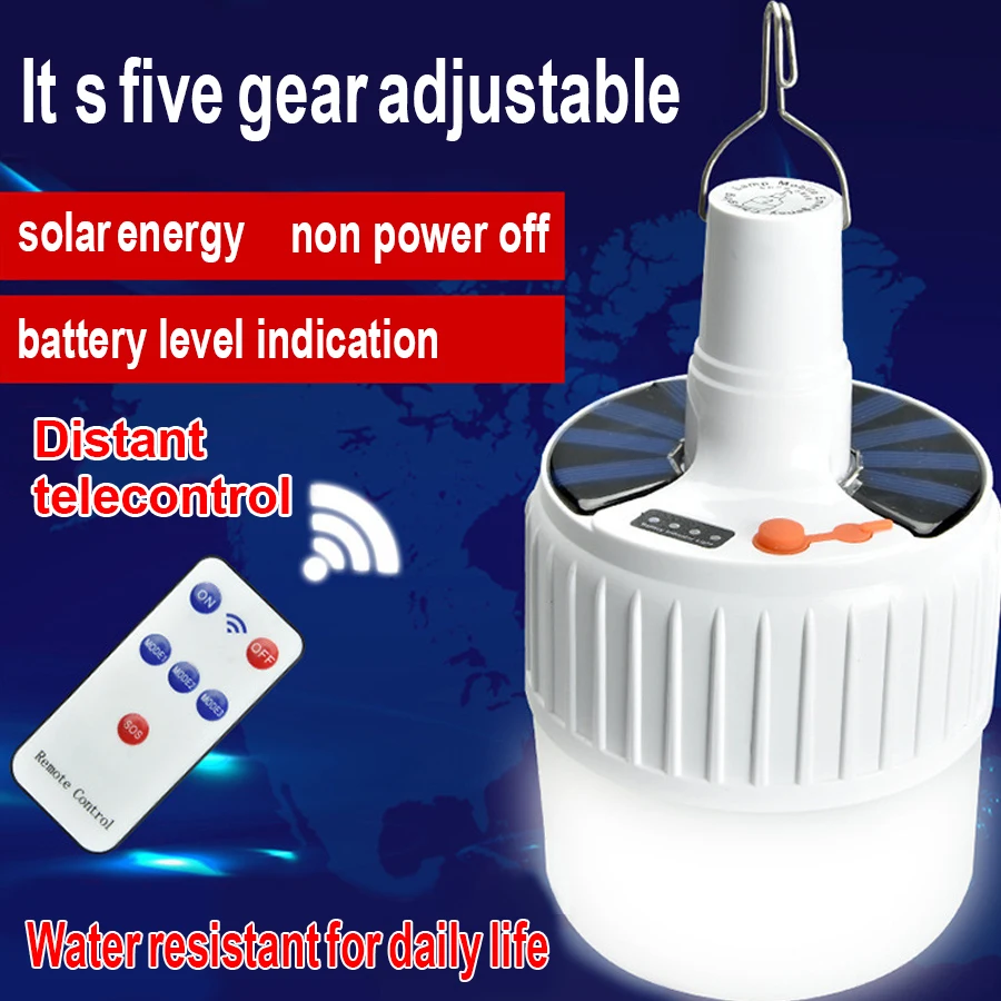100W Solar LED Camping Light Solar Rechargeable Portable Lanterns Camping Lamp Camping Lantern with Remote Control Emergency Lights Tent Hiking Lights