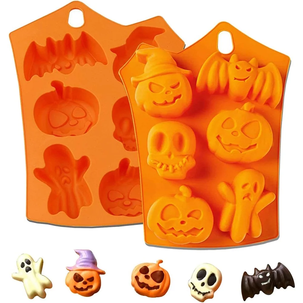 Halloween Moulds Nonstick Silicone Pumpkin Mold Skull Bat Ghost Shape Chocolate Candy Mold Baking Cake Pudding Cookie Cupcakes