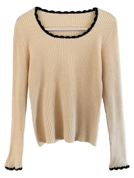 بلوفرات محبوكة برقبة مربعة لعام 2025 سترة نسائية بأكمام طويلة ونحيفة وناعمة غير رسمية متعددة الاستخدامات سترة خريف وشتاء 5