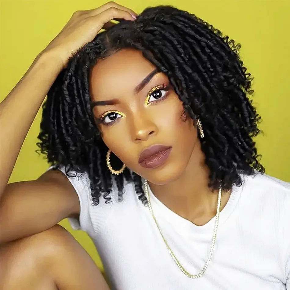 Braided Wigs For Women Synthetic Wig Ombre Braided Dreadlock Wig Black Brown BUG African Faux Locs Crochet Twist Hair Short Wigs