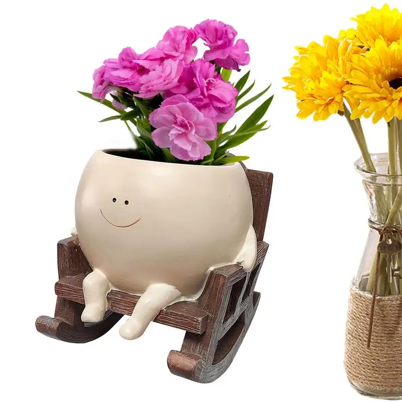 

Smile Face Planter Rocking Chair DesignPot Cute Flower Holder With Drainage Holes Succulent Container Indoor Gadening Decor