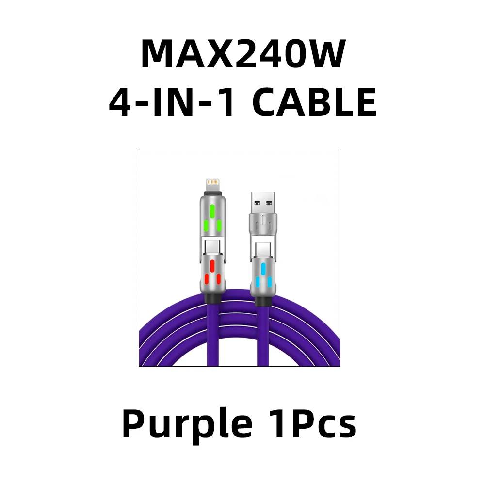 4-IN-1 240W USB-C to USB-C Fast Charging Cable Set - 1M Data Cord, 2-Pack